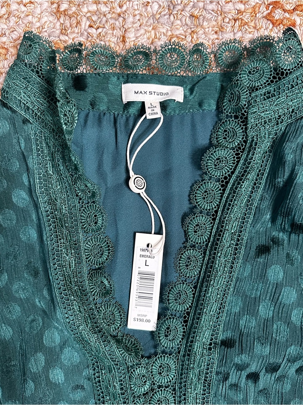 Max Studio Deep Emerald Maxi Dress with Textured Dot Fabric - Picture 8 of 10